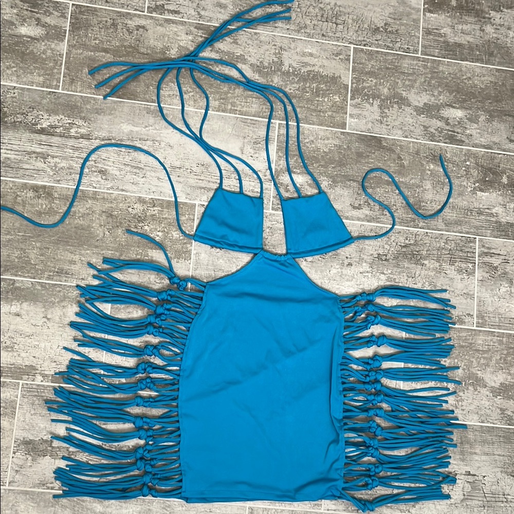 SHEIN Blue Bikini Fringe Mini Dress